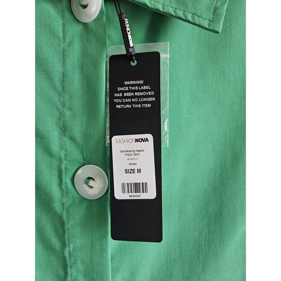 FASHION NOVA Women's M Shirt Kelly Green Button Up Long Sleeve NEW NWT - Picture 5 of 10